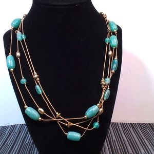 Signed Monet 4 Strand Gold Tone Necklace